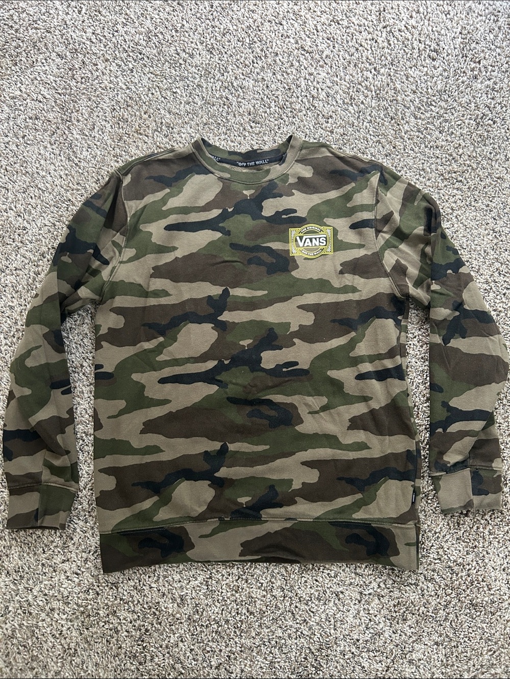 Vans Men’s Olive & Brown Camo Crewneck Sweatshirt Large